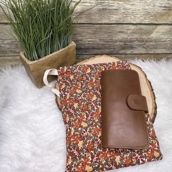 Fall Autumn Foliage Leaves Print Planner Cotton Drawstring Pouch Hobonichi - Picture 2 of 11